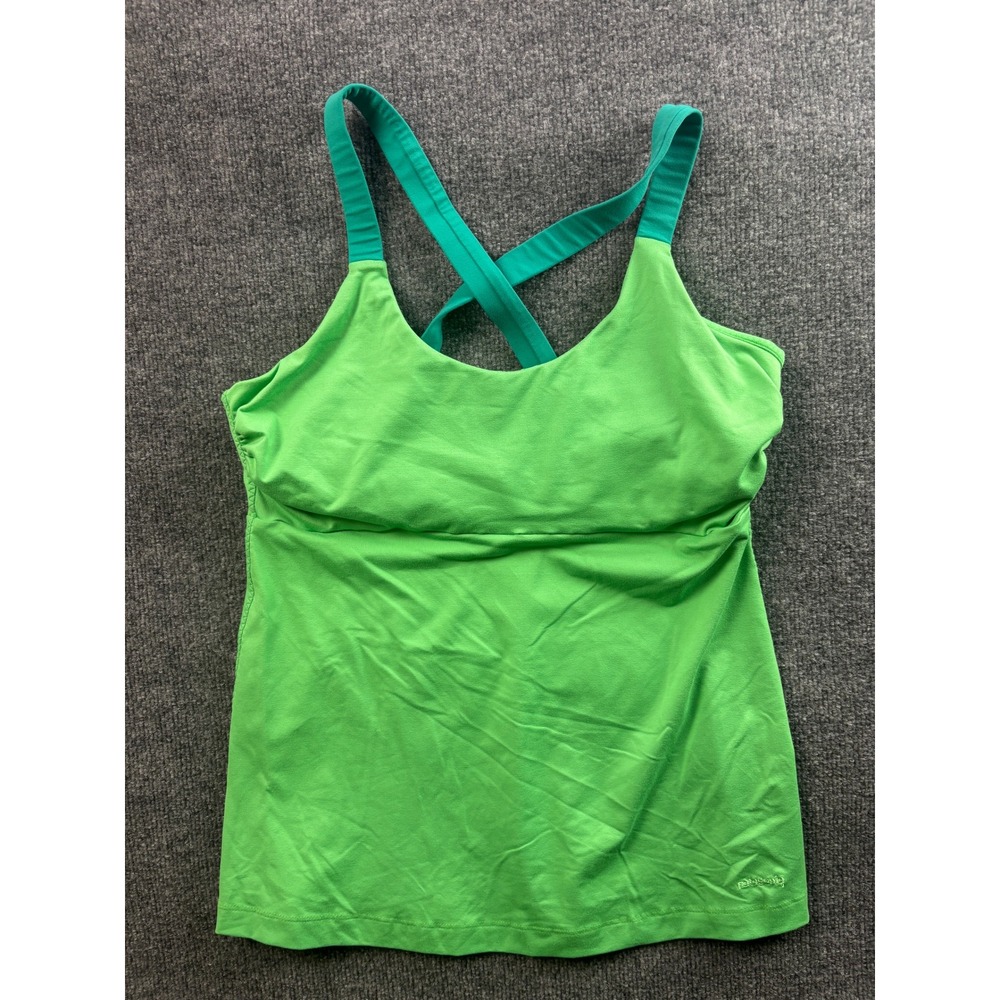 Patagonia Active Tank Top Womens L Green Teal Cross Back Shelf Bra 54825SP13